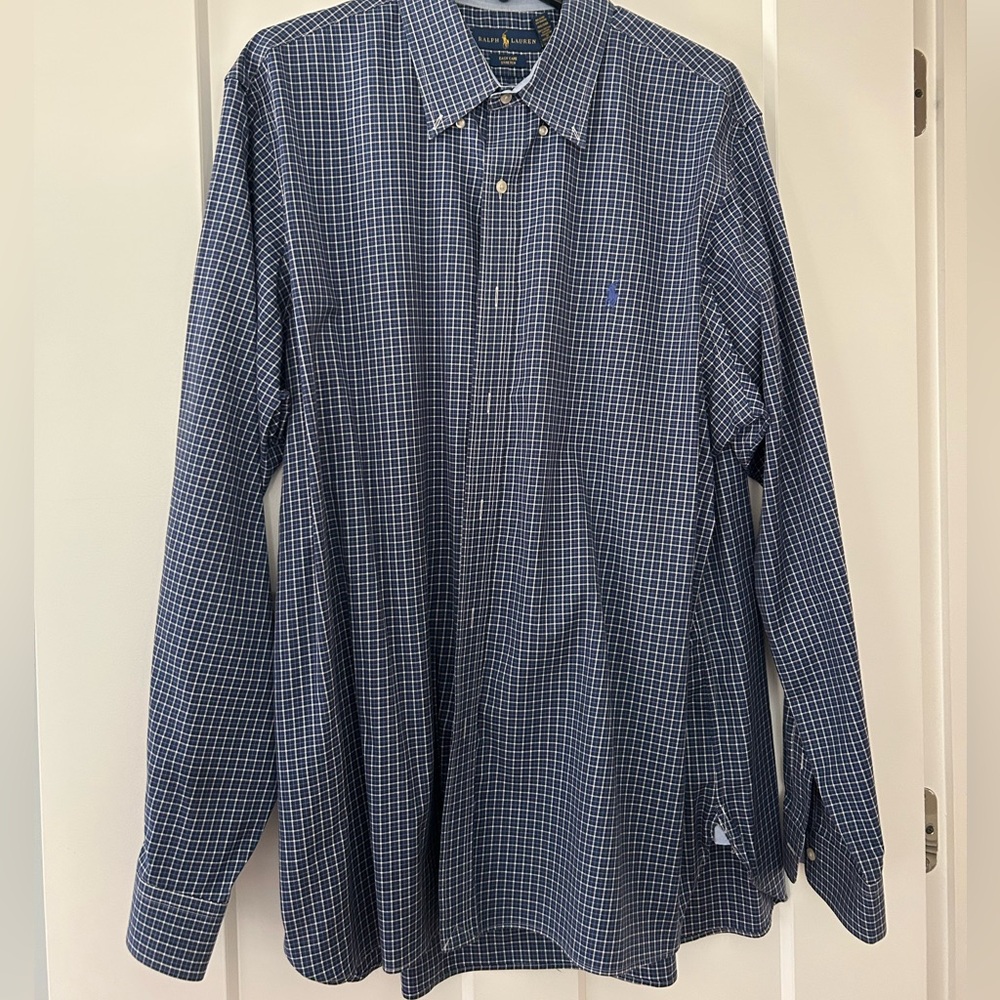 Ralph Lauren Navy Checkered Button Down Shirt